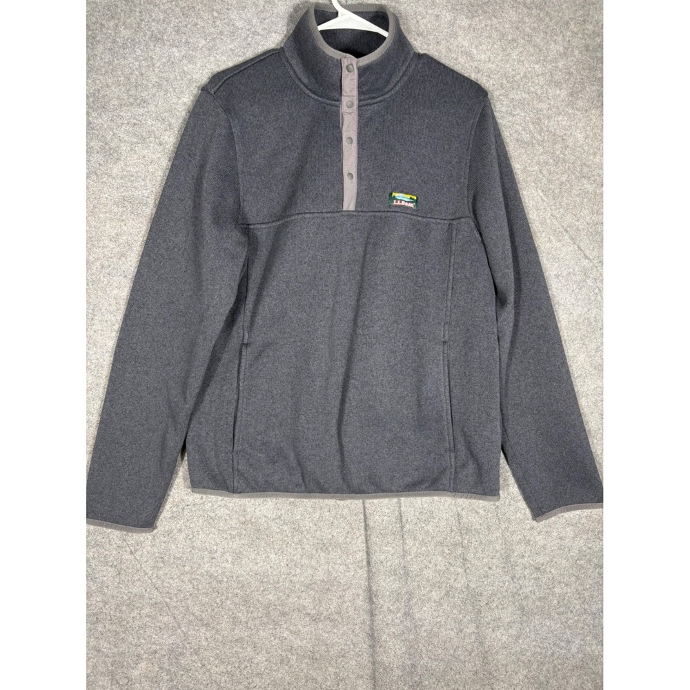 LL Bean Mens Sweater Fleece Pullover Snap Neck Gray 293050 Medium Regular